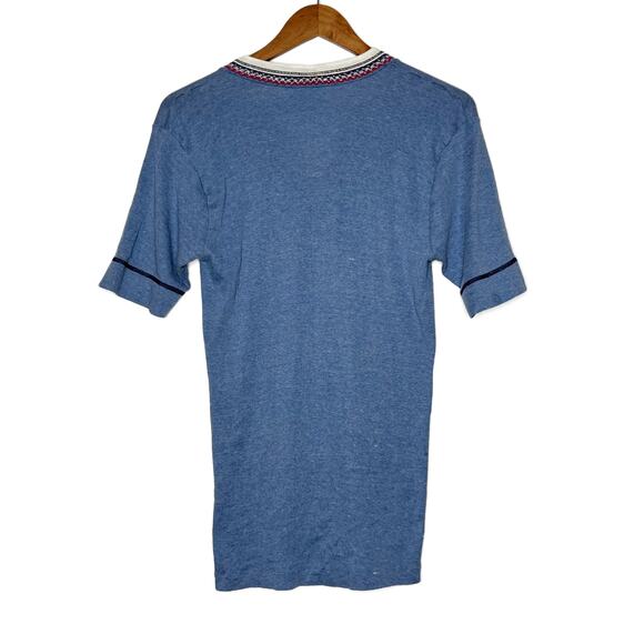 VTG 60s Break Away by Lamplighter Embroidered Short Sleeve Henley Tee Unisex M/L - Picture 3 of 13